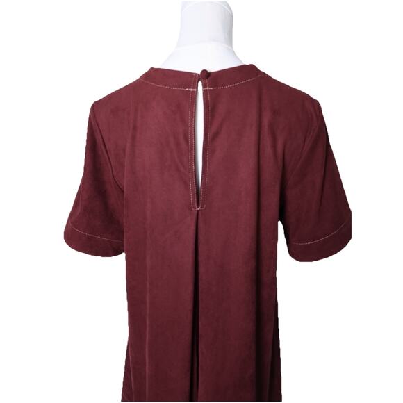 Maeve The Emmy Faux Suede Short Sleeve Mini Swing Dress In Burgundy Size S - Picture 8 of 13